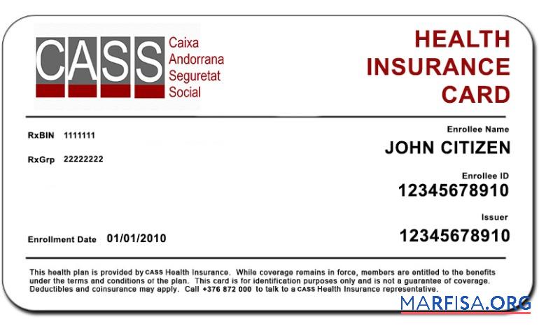 Realistic Andorra CASS health insurance card download for verification
